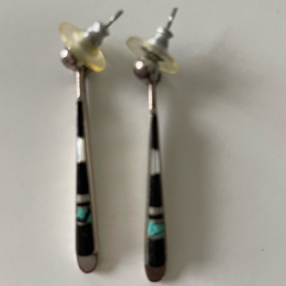 Sterling silver vintage multi-stone long drop earrings, signed "Calvin" - Picture 4 of 4